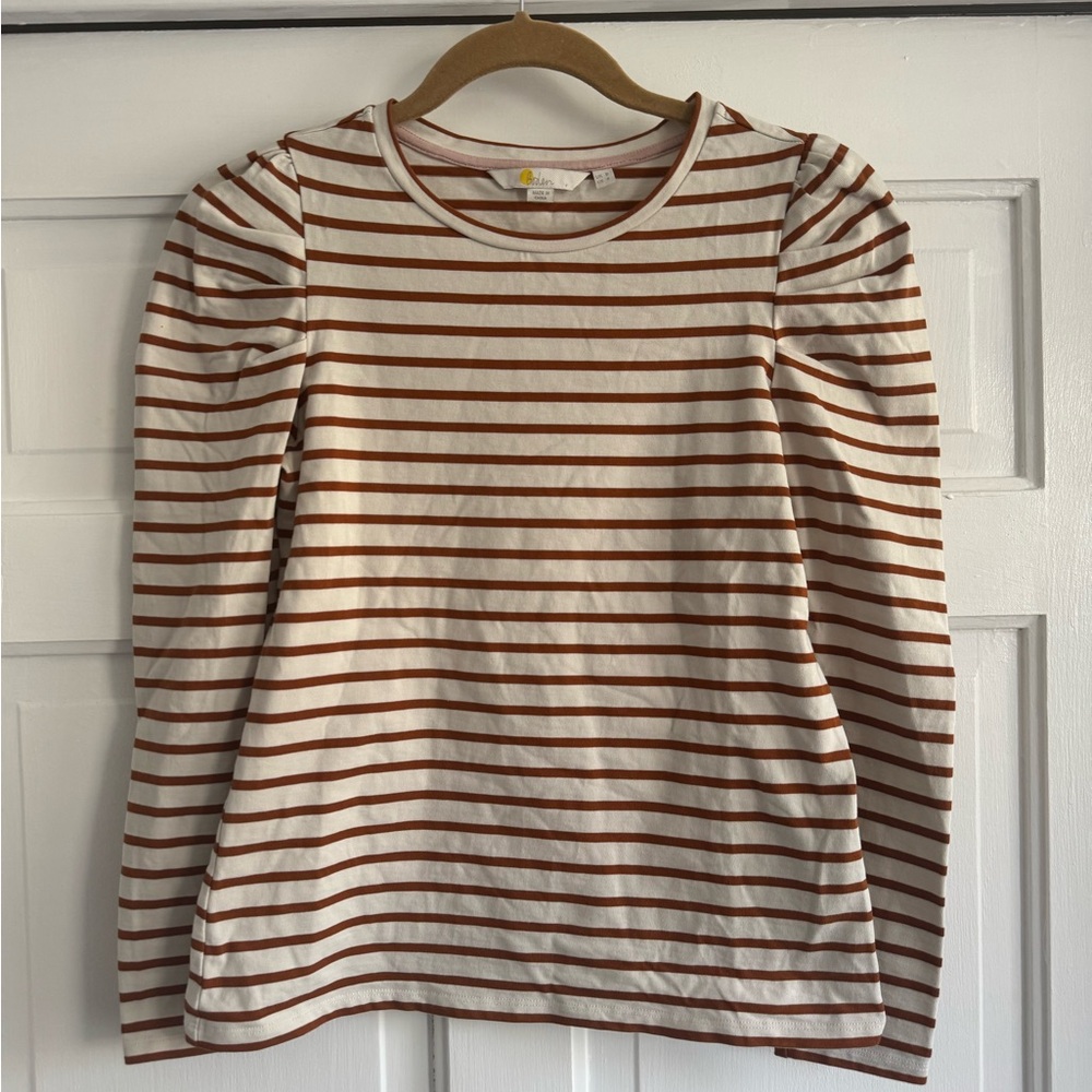 Boden Cream and Brown Striped Long Sleeve Top